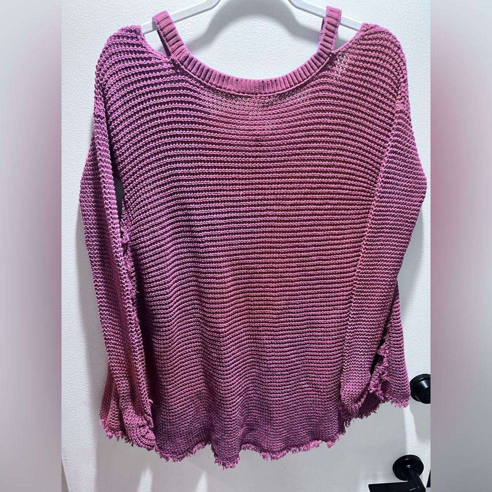Free People sweater maroon Knit Sweater with Frayed Hem Sz XS EUC - Picture 6 of 7
